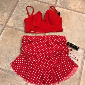NWT Torrid SZ 0 bikini top & polka dot swim skirt